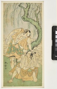 Katsukawa Shunshō, Kabuki-Szene unter einer Weide, ca. 1775, Inv. V/2049, Foto: Axel Kilian, Ethnologische Sammlung Museum Natur und Mensch, Städtische Museen Freiburg.