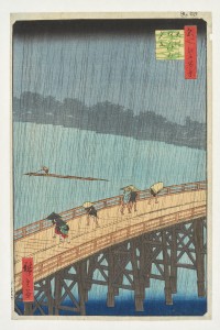 Utagawa Hiroshige, Abendschauer über der Großen Brücke in Atake, Inv. V/2095, Foto: Axel Kilian, Ethnologische Sammlung Museum Natur und Mensch, Städtische Museen Freiburg.